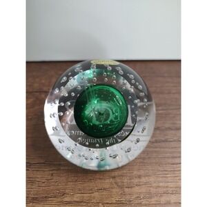 MCM Adam Jablonski Signed Art Glass Controlled Bubble Green Paperweight Poland